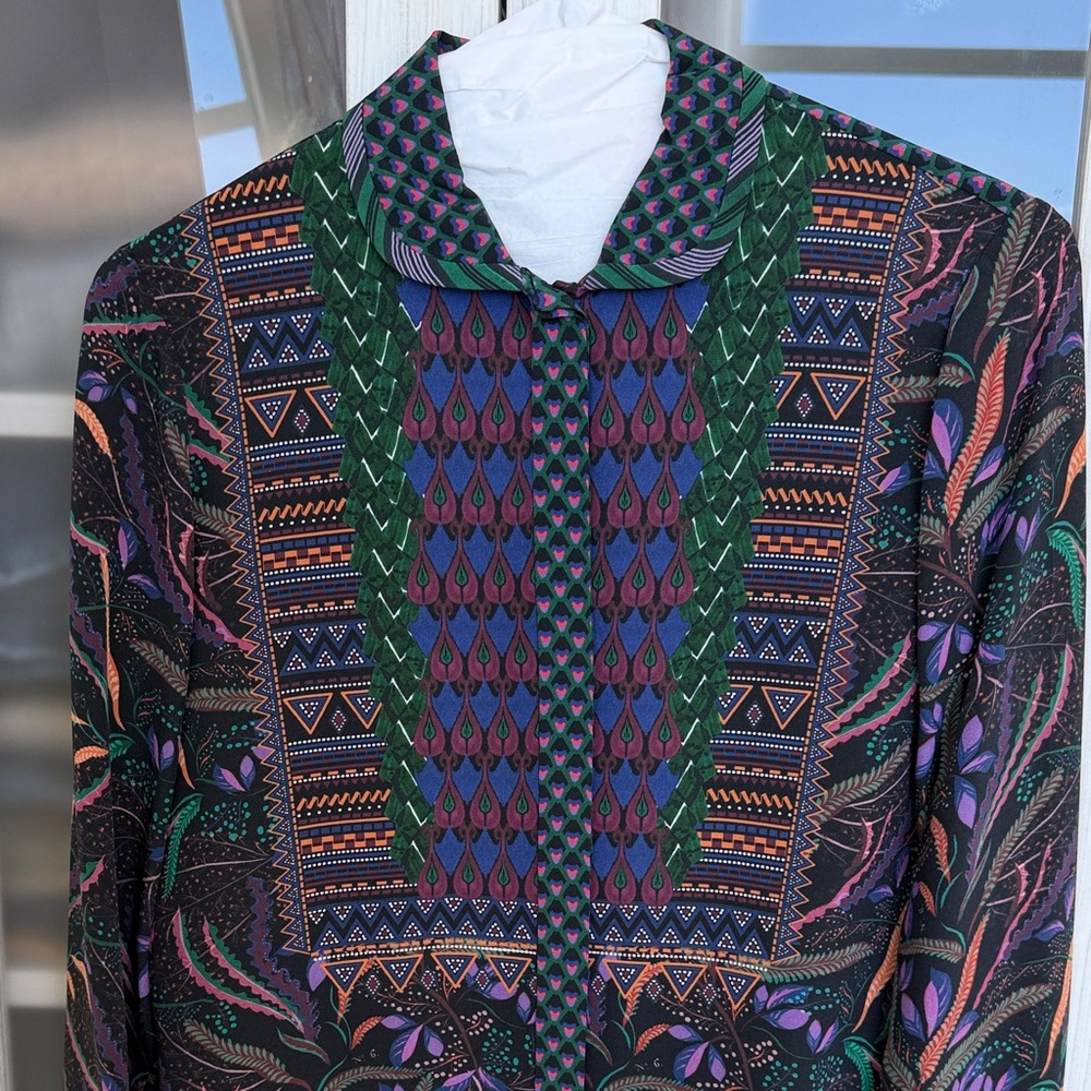 Saloni Silk Multicolor Patterned Long-Sleeve Blou… - image 2